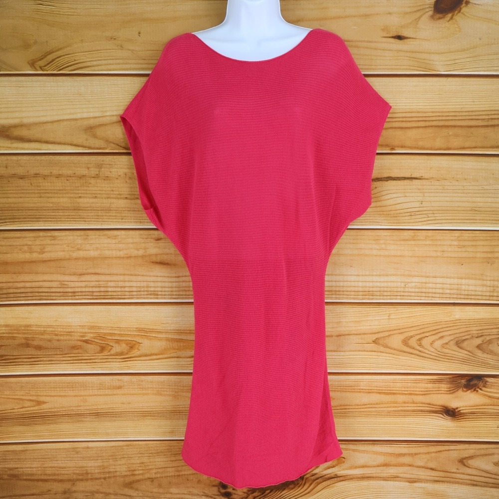 Moda International Knit Dress Womens Sz S Pink Stretch Short Sleeves Knee Length